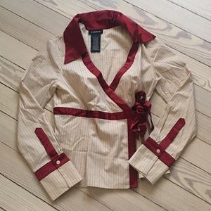 Bebe Collared Wrap Shirt w/ Pinstripe